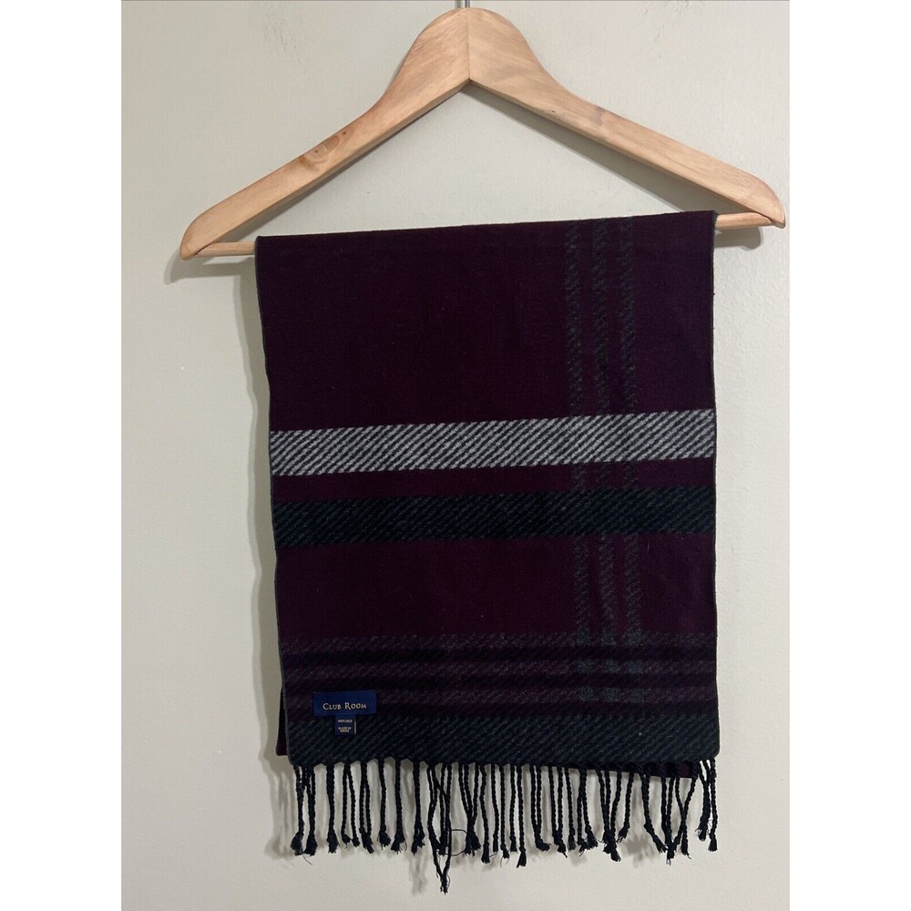 Club Room scarf 100% silk 60x12 Reversable vine/gray/black Blk fringe